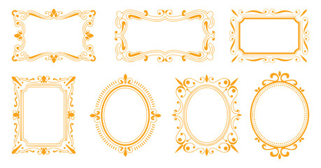 Collection of elegant ornamental decorative frames in gold color for design elements and invitations