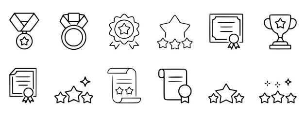 Collection of hand-drawn awards symbols and icons demonstrating excellence and achievement