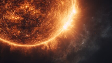 Obraz premium Sun in vast space full of stars, nebulas, and galaxies in the background. Generative Ai