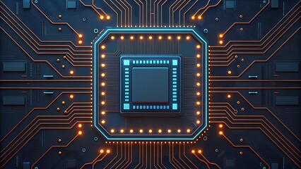 High-Resolution Close-Up of a Modern Computer Microprocessor, showcasing intricate circuitry and glowing components, representing advanced technology and computing power