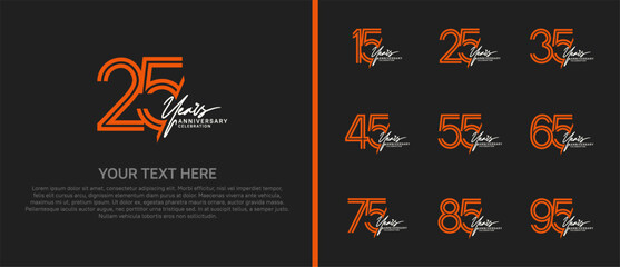 logo anniversary set. orange color with white handwriting on black background for special event