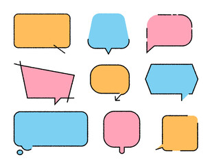 Hand drawn orange speech bubble doodle vector sticker set, flat message box, blank chat box element, frame border, banner