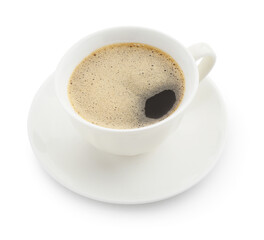 Aromatic coffee in cup isolated on white
