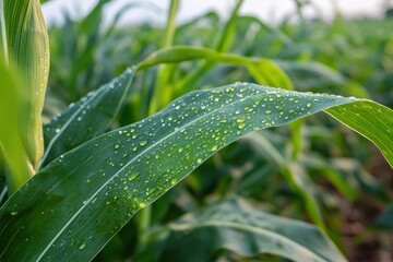 Leaf Detail: Macro View of Bright Green Maize Leaf with Natural Texture