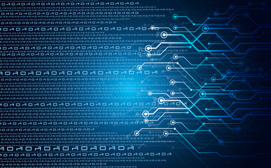 Binary code background. Digital binary data with streaming digital code. Futuristic cyberspace. Concept of coding or hacker. Crypto data, Dark blue gradient background.