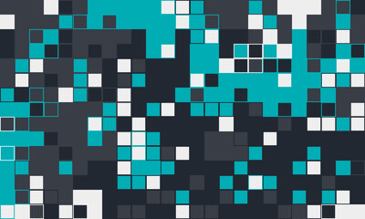 Abstract pixel art background. Teal, gray, and white squares create a dynamic, modern design perfect for tech, websites, or presentations.  Represents digital data, innovation, or connectivity.