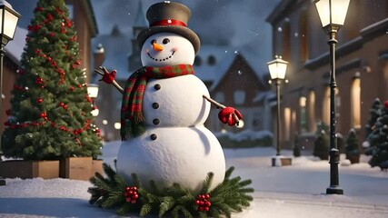 A snowman on a city street - Powered by Adobe