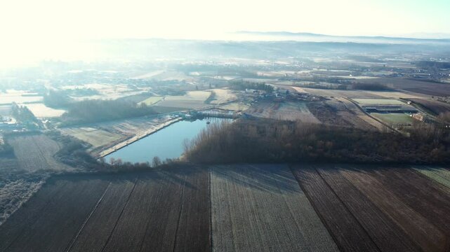 Beautiful aerial views of Ub Serbia showcasing landscapes and water bodies at sunrise