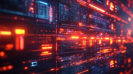 A glowing firewall security system protecting a digital infrastructure