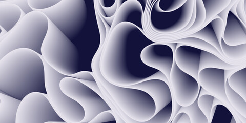 Abstract layered wave background. Flowing 3D paper curves. Modern fluid structure.