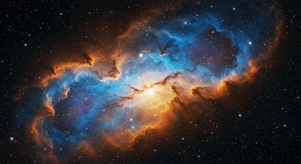 Fototapeta premium Stunning cosmic cloudscape featuring vibrant blues, oranges, and countless stars in deep space