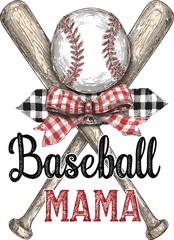 Retro Baseball Mama &ndash; Checkered Adobe Illustration Artwork for Sports Mom Sublimation Designs