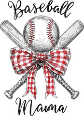 Retro Baseball Mama &ndash; Checkered Adobe Illustration Artwork for Sports Mom Sublimation Designs