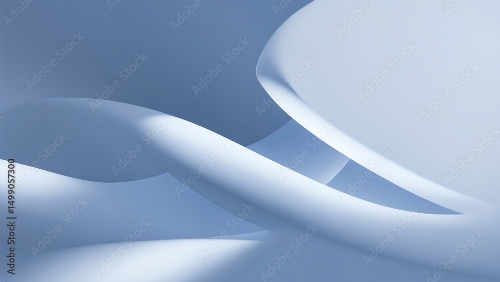 Poster abstract blue wave forms with soft shadows and smooth curves on a light background