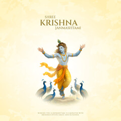Happy Janmashtami  With colorfull abstract Background Vector Illustration design. illustration for Krishna Janmashtami. Happy Janmashtami realistic  Lord Krishna vector.