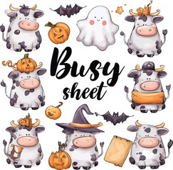 Cute Baby Cows Dressed as Ghosts &ndash; Funny Halloween Cow PNG Sublimation Design