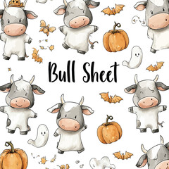 Cute Baby Cows Dressed as Ghosts &ndash; Funny Halloween Cow PNG Sublimation Design