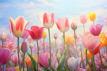 Tulip meadow flower landscape outdoors.
