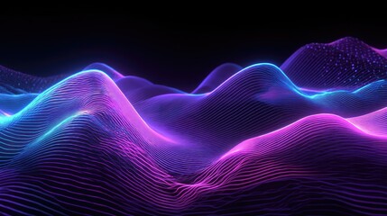 Fototapeta premium Futuristic neon waves with pulsating lines in violet and cyan, high energy concept