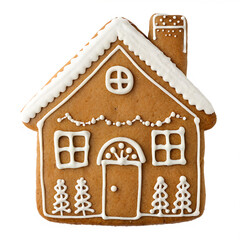 gingerbread house shaped cookie isolated on transparent background