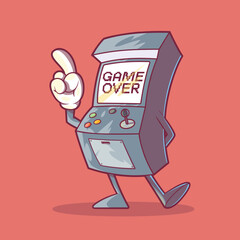 Game Over: Vintage Arcade Character vector illustration. Gaming, tech design concept.