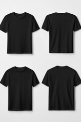 T-shirt mockup. Black blank t-shirt front and back views. Ideal template for apparel design, mens clothing showcase, custom shirt illustrations.