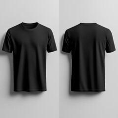 Black t-shirt mockup. Front and back views of a plain unisex tee. Ideal for apparel design, fashion branding, and e-commerce display templates.