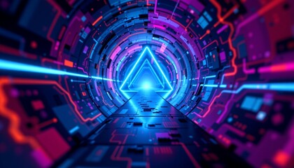Obraz premium a futuristic tunnel like structure composed of vibrant neon lights in shades of blue and purple, giving off an electronic glow