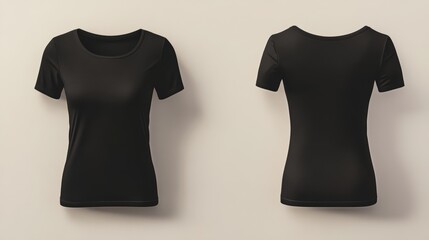 Black t-shirt mockup. Front and back views of a blank short sleeve tee for design, apparel showcase, and fashion template. Perfect for online stores display.