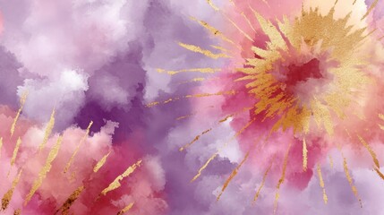 elegance gradient pink purple watercolor with gold glitter painting abstract background