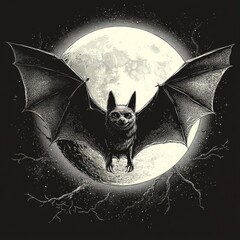 Bat flying near moon