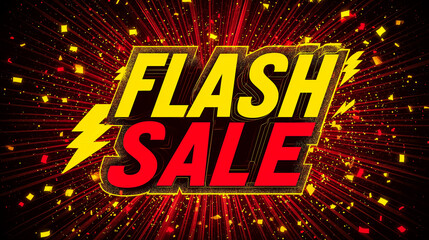 Bright red banner with bold yellow and red 'Flash Sale' text. Flash Sale sign in vibrant colors. Flash Sale promotion for discounts.