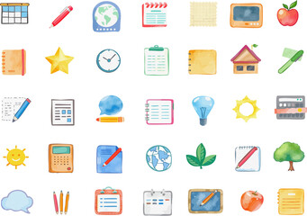 Watercolor School Sticker Set - Education, Training, Stationery