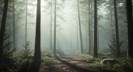Obraz premium Forest Path Morning Mist