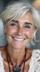 close up face of senior old Caucasian woman smiling optimistic and happy atmosphere 
