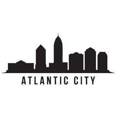 Naklejka premium Atlantic city skyline silhouette. Black Arlington city design Vector black silhouette. with white background