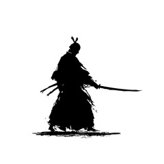 Samurai Warrior Silhouette - Katana Sword Vector Art 