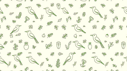 Bird and Botanical Seamless Pattern