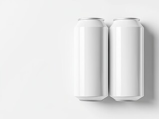 Two sleek, tall, white aluminum cans sit side-by-side on a plain white background, viewed from directly above.  Minimalist product display
