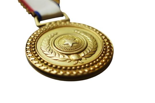 A real free space gold medal isolated on white background PNG