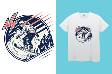 Cool Snowboarding Scene – Outdoor Adventure Sports Vector Design, Vibrant Snowboarding Artwork – Snow, Sunset, and Speed, Mountain Snowboarding Action – Winter Sports EPS Illustration.