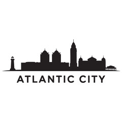 Fototapeta premium Atlantic city skyline silhouette. Black Arlington city design Vector black silhouette. with white background