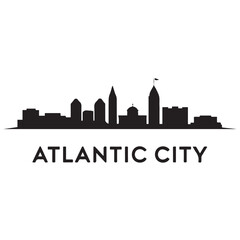 Fototapeta premium Atlantic city skyline silhouette. Black Arlington city design Vector black silhouette. with white background