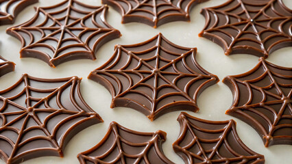 Fototapeta premium Delightful Chocolate Spider Web Confections Perfect for Halloween Gatherings