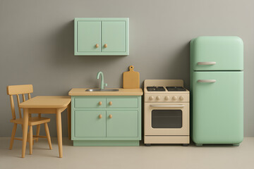 Modern new kitchen interior with contemporary home furniture and wooden cabinets