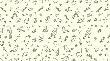 Naklejka premium Bird and Leaf Pattern Sketch