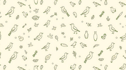 Fototapeta premium Bird and Nature Drawing Pattern