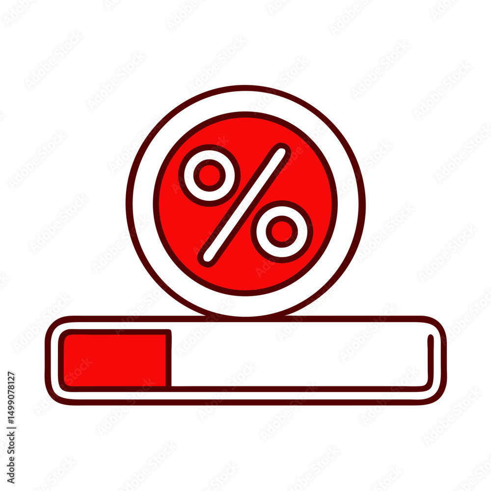 Poster percentage icon with loading bar in red and white color scheme