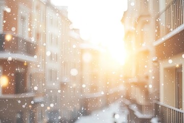 Winter city street view, snowy day