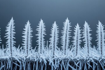 Frozen needles of frost, arranged in rows